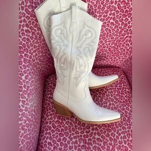 White knee high cowboy boots 7